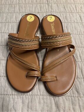 Toscanella Women's Brown Embellished Toe-Loop Sandals